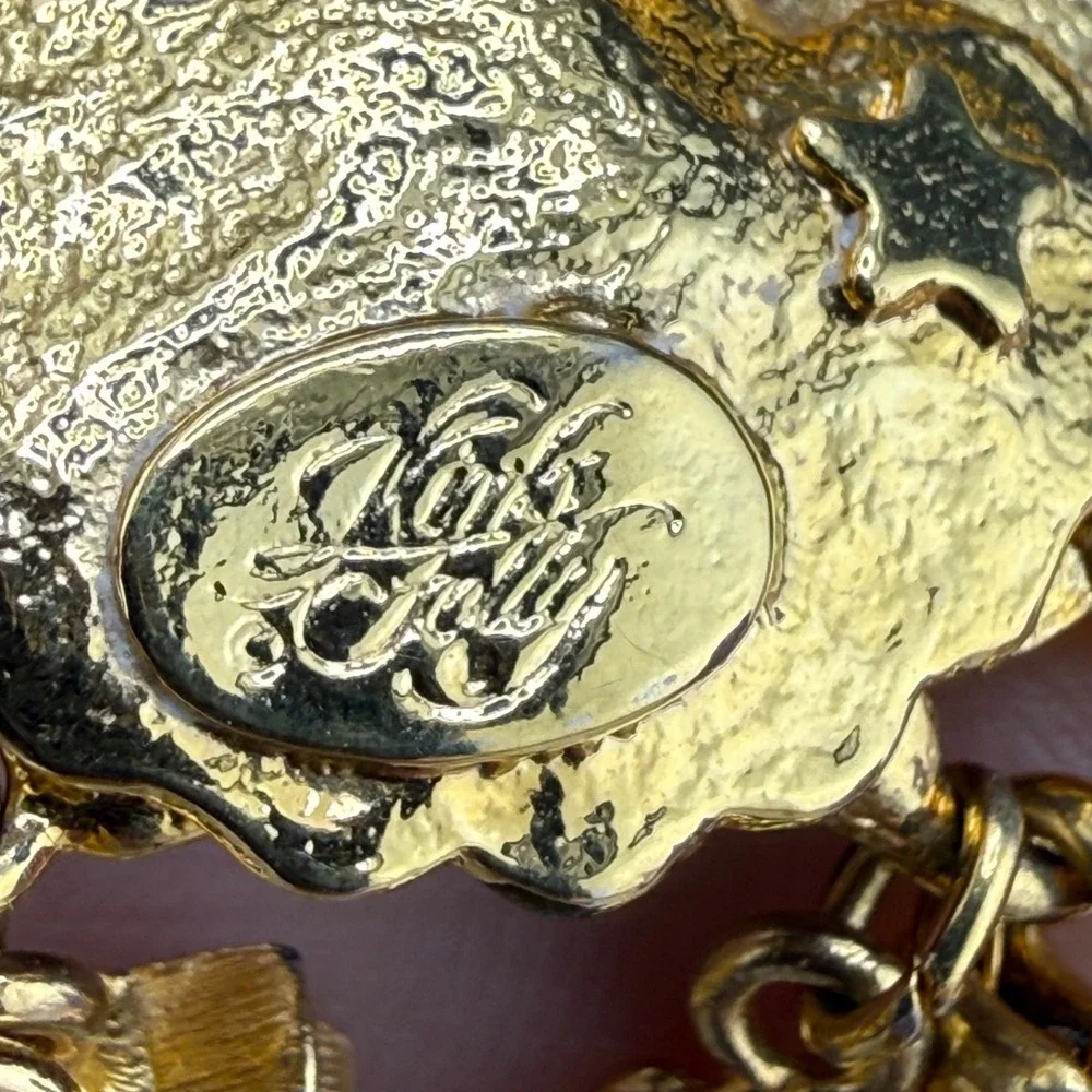 Vintage Kirks Folly Frog Prince Brooch Gold Tone Enamel Rhinestone Signed